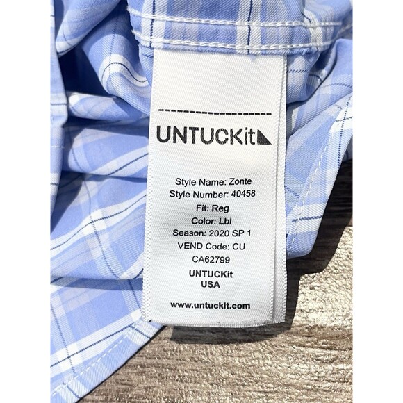 UNTUCKit Zonte Shirt Men's Medium Blue Plaid Button Up Travel Preppy Performance - Picture 9 of 11